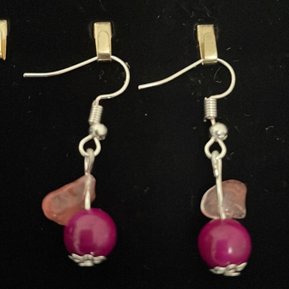 💗Dreaming in Paradise Genuine Stone Jasper Cherry Quartz Earrings Bonding